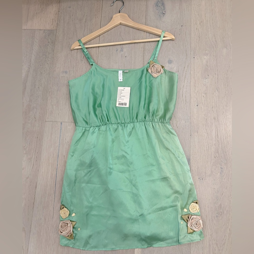Anthropologie Eloise vintage inspired slip new with tags medium rosette green